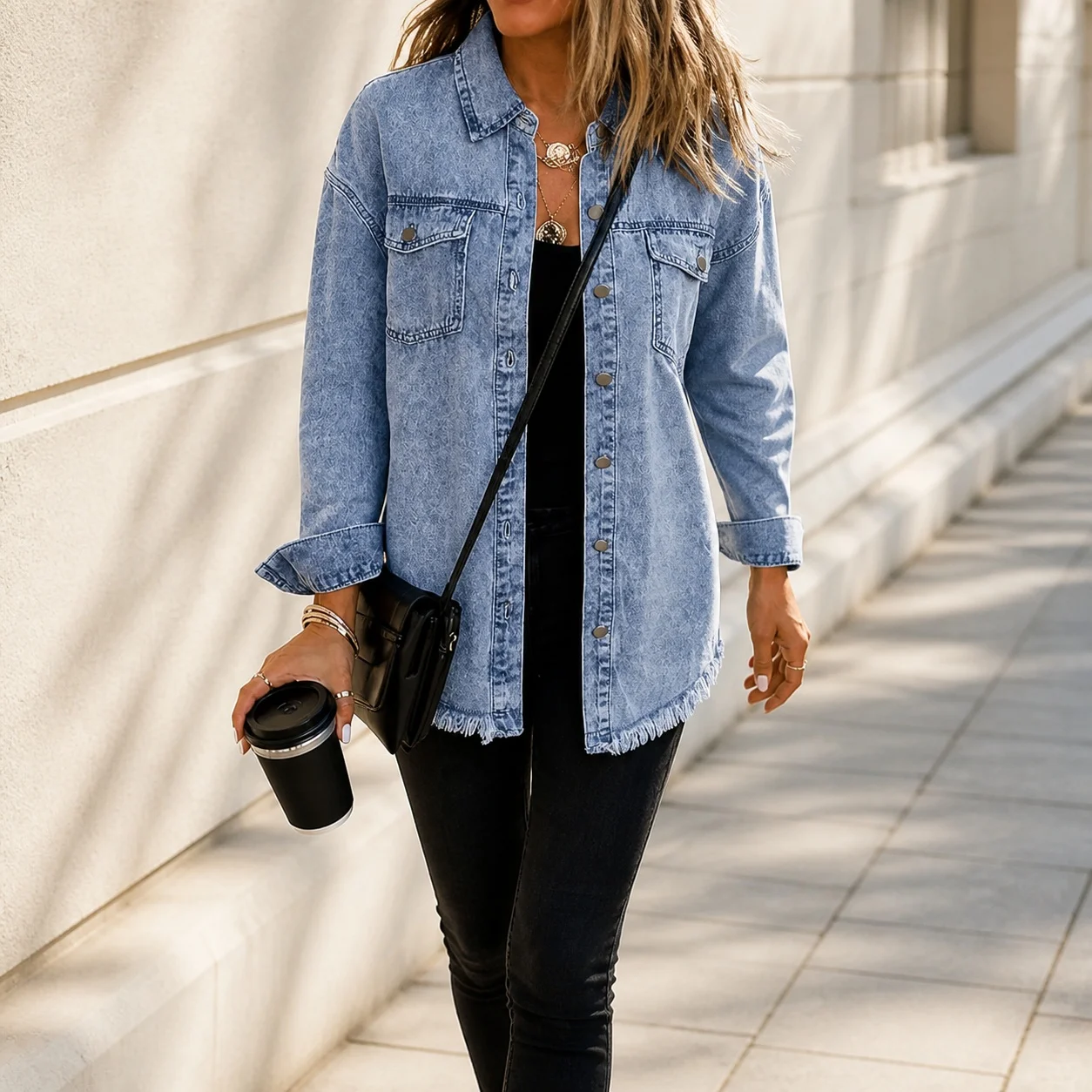 Pocket Loose Fit Coat Streetwear with Open Front Notched Lapel Single Breasted Multi Button Long Sleeve Spring for Women