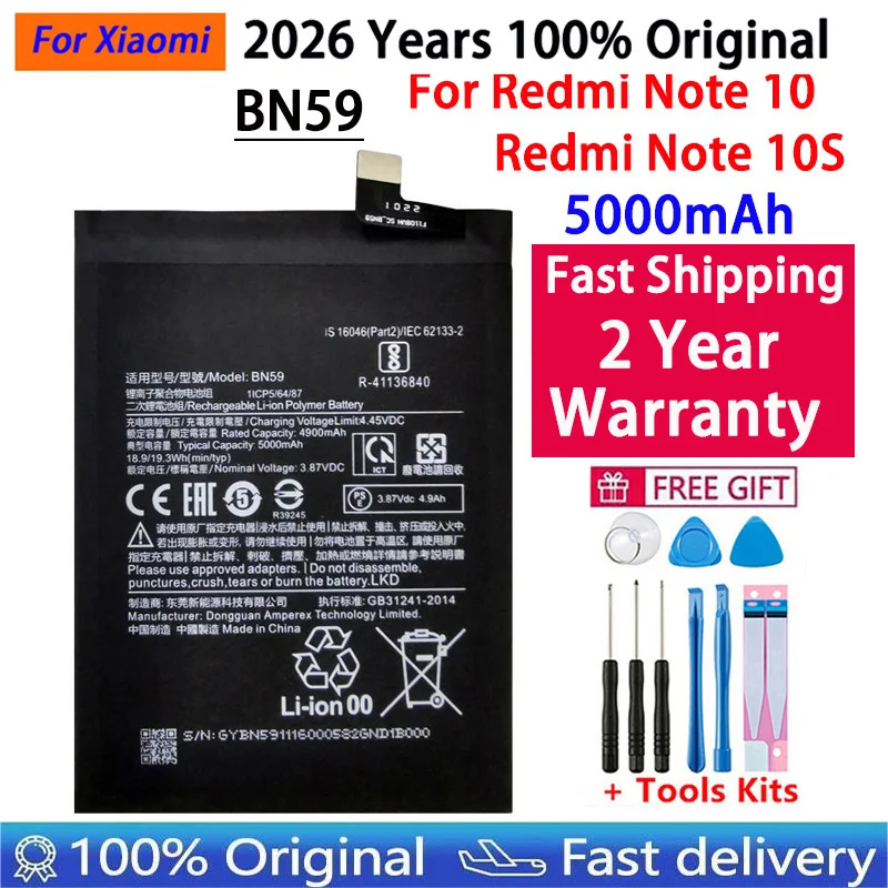 2026 Years 100% Original High Quality New BN59 5000mAh Battery For Xiaomi Redmi Note10 Note 10 10S Batteries Bateria Tools image 6