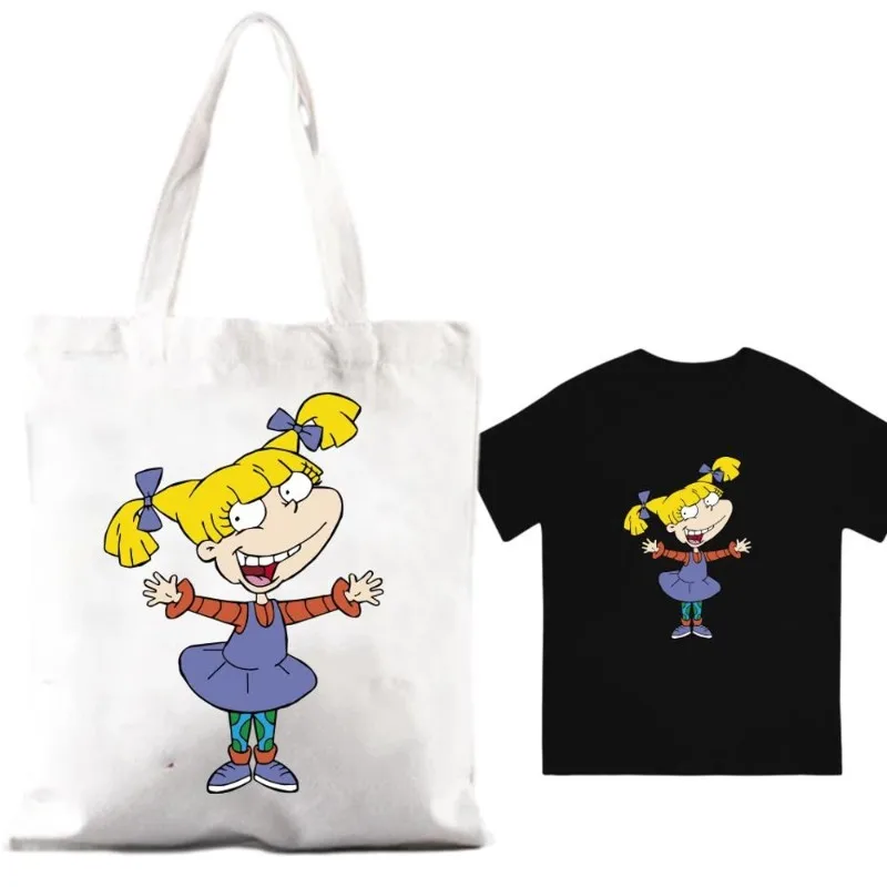 Cartoon R-Rugrats Cool Women Shoulder Bags Couple Combination Clothes Short Sleeve Collar Fashion T shirt Man Cotton