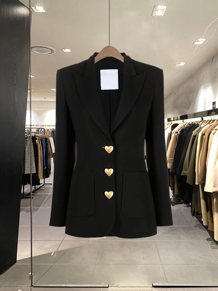 Autumn 2024 New Love Single-Breasted Design Slim Waist Slimming Small Suit Coat Women's Temperament Commute Design Blazer Jacket