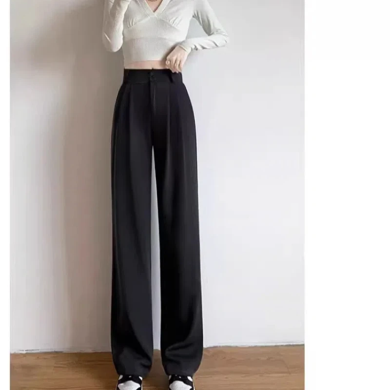 

Spring Summer Women's Clothing Solid Color Button High Waist Pockets Loose Wide Leg Casual Trouser Suits Trousers Commuter Pants