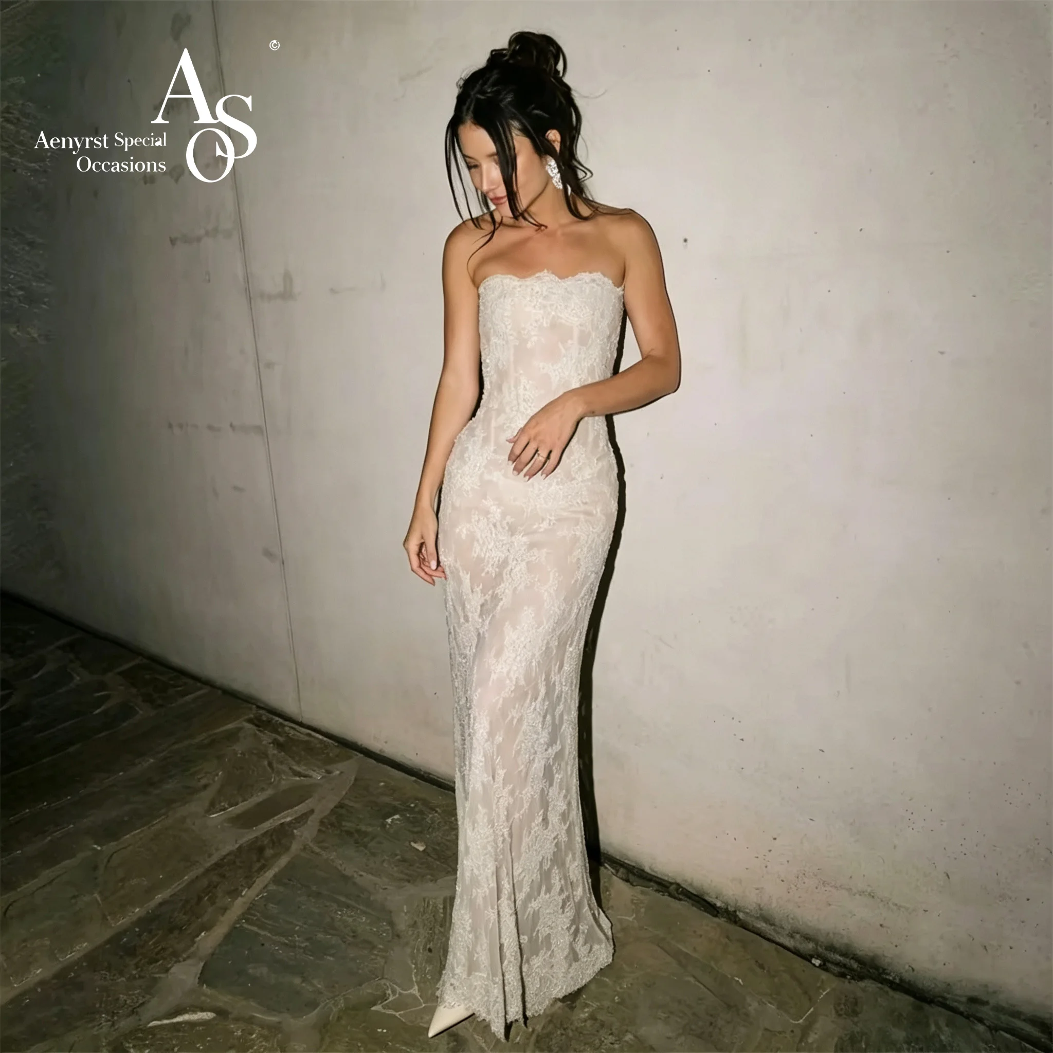 Luxury-lite lace long dress wedding dress with strapless design, long style mermaid dress