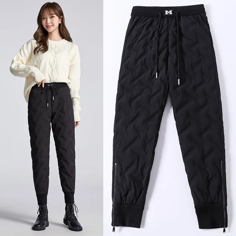 New High Waist Thick Outdoor Down Pants Winter Warmth Thickened White Duck Down Pants Streetwear Women Clothing PT-521