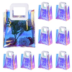 10 件 Iridescent Gift Bags Birthday Gift Bag Waterproof Clear Pvc Gift Tote Bag with Handle for Birthday Party (11X10X6 Inch)