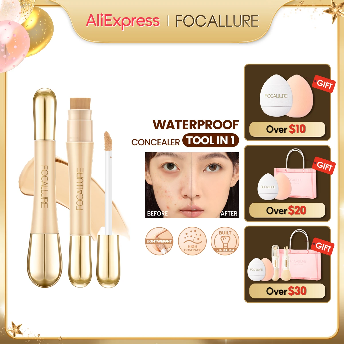 FOCALLURE Matte Flawless Face Concealer Long-lasting Full Coverage Concealing Liquid Foundation Cream for Face Makeup Cosmetics