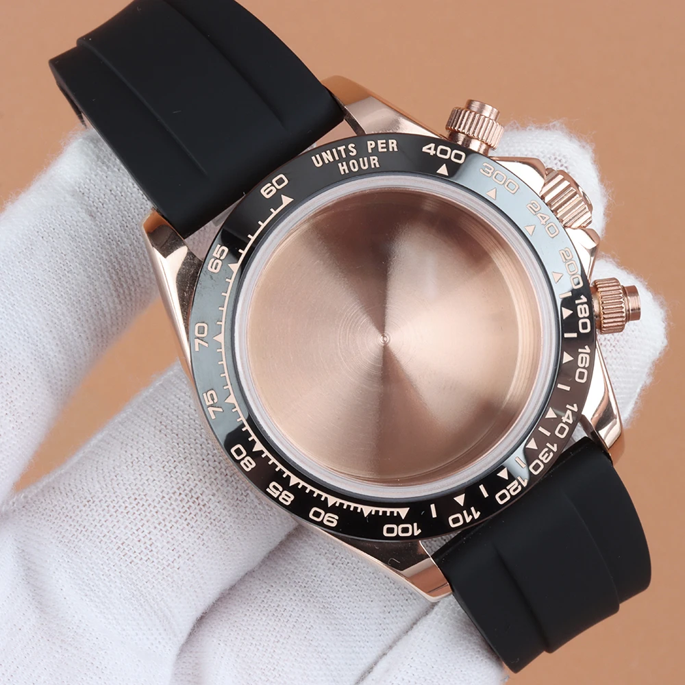 

40mm VK63 Chronograph Case For Daytona Sapphire glass Case Waterproof Rubber Strap Fit VK63 VK64 Quartz Movement Stainless Steel
