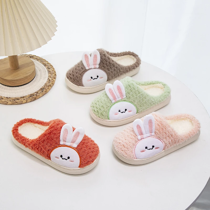 

Winter Girl's Slippers Fleece Rabbit Flexiable Leisure Kids Sliders Indoor Fashion Slip-on Anti-skid Three Colors Children Shoe