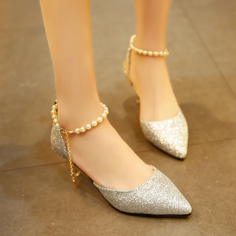 Sandals Women Summer 2024 New Korean Version of All Matching Pearl One Word Buckle Pointed Sexy Stiletto Heels Single Shoes