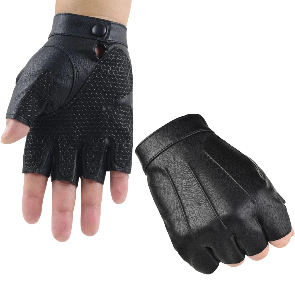 

1 Pair Windproof Fingerless Driving PU Leather Outdoor Sport Half Finger Anti-slip Warm Gloves Adding Fleece Linded Men Women