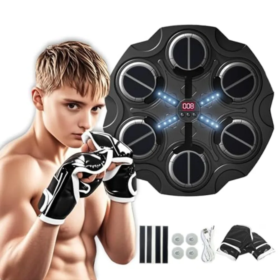 

Wall-mounted music boxing machine with Bluetooth for kids 3-16 years old training mat with gloves colorful interactive sports t