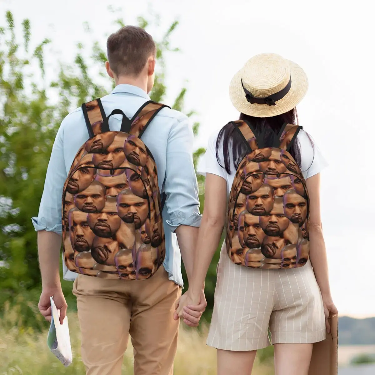 Kanye West Funny Head Backpack para homens e mulheres, estudante adolescente, mochila de negócios, produtor de música, sacos para laptop, presente para estudantes