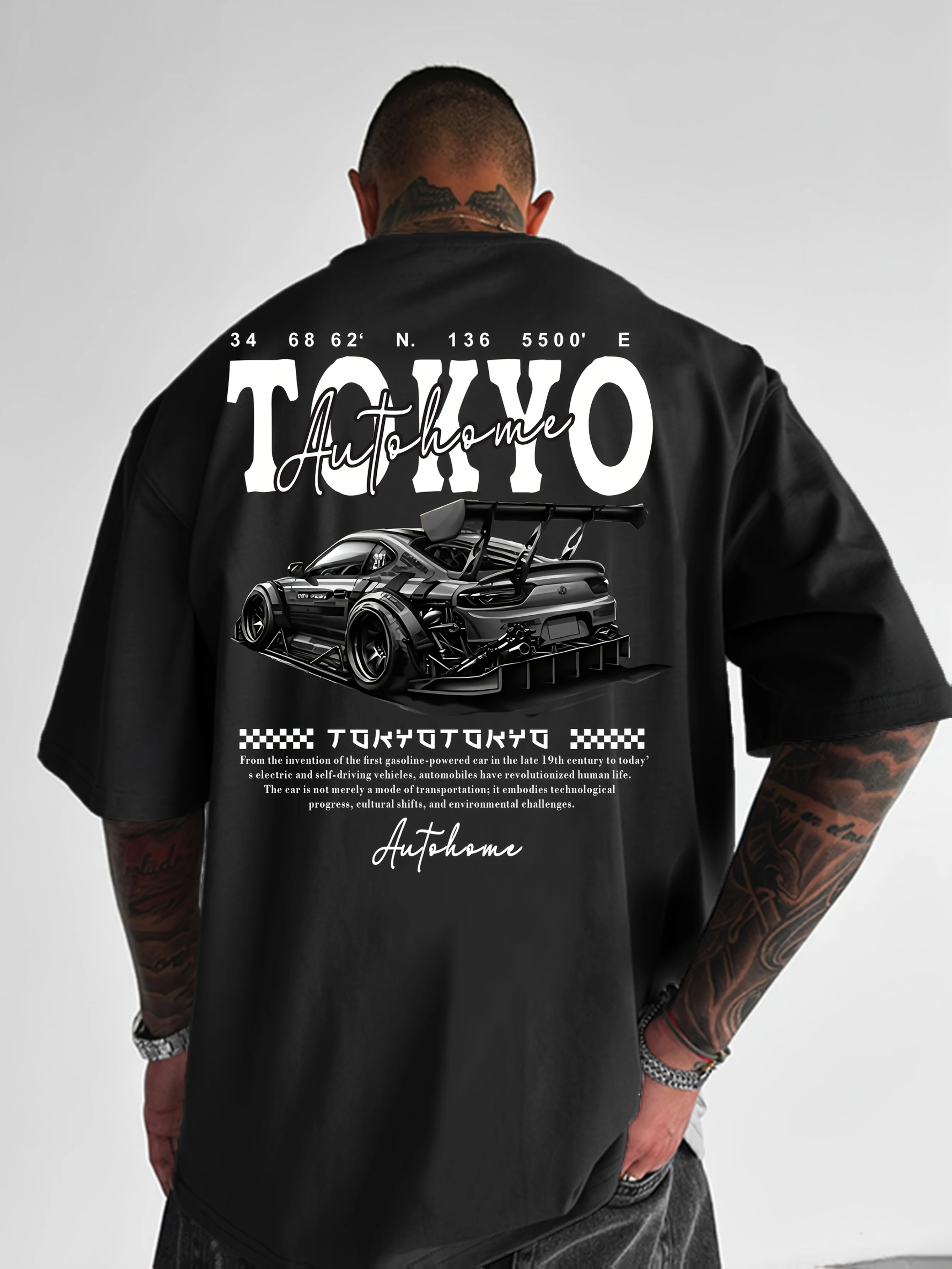 

Мужская футболка с принтом в стиле Tokyo Racing — летняя дышащая одежда для занятий спортом на открытом воздухе и повседневной носки для любителей автомобилей