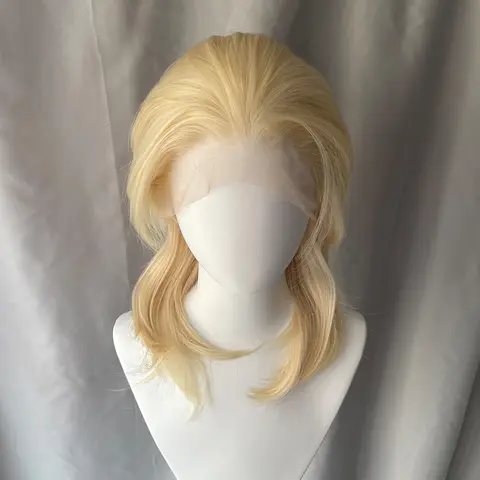 613 Blonde 13X4 Synthetic Lace Front Wigs for Women Shoulder Length Mullet Cosplay Wigs for Men Half Hand Tied Glueless Natural
