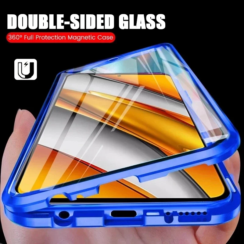 Double-sided Glass Metal Magnetic Case For XIAOMI MI Poco M4 Pro 5G M5S X5 Pro 5G 360 Full Protection Back Cover Phone Case