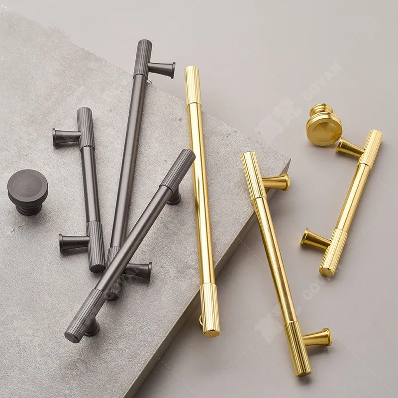 Furniture Handles Wardrobe Door Pull Aluminum Drawer Handle T Bar Kitchen Cabinet Closet Knob Gold