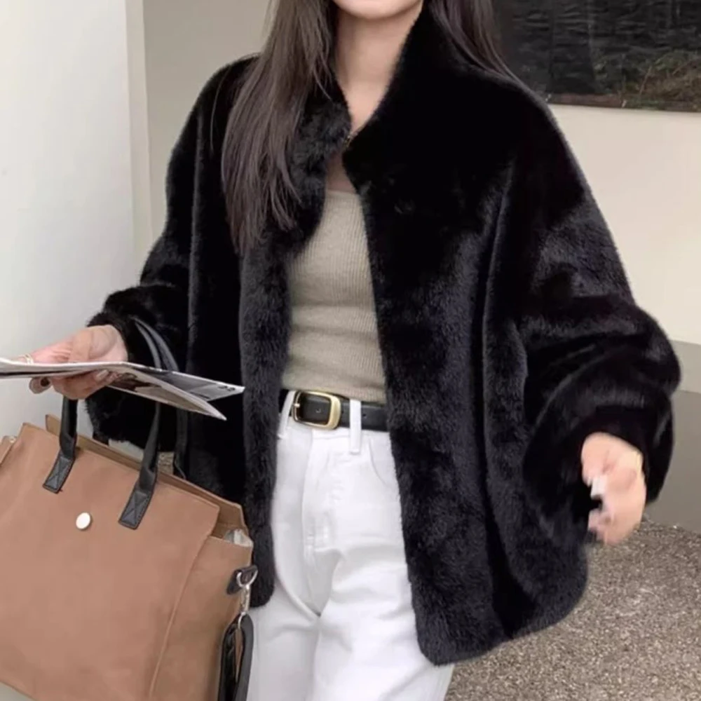 Imitation mink warm furry stand-up collar furry jacket women's young Rex Rabbit short 2025 winter environmentally friendly fur