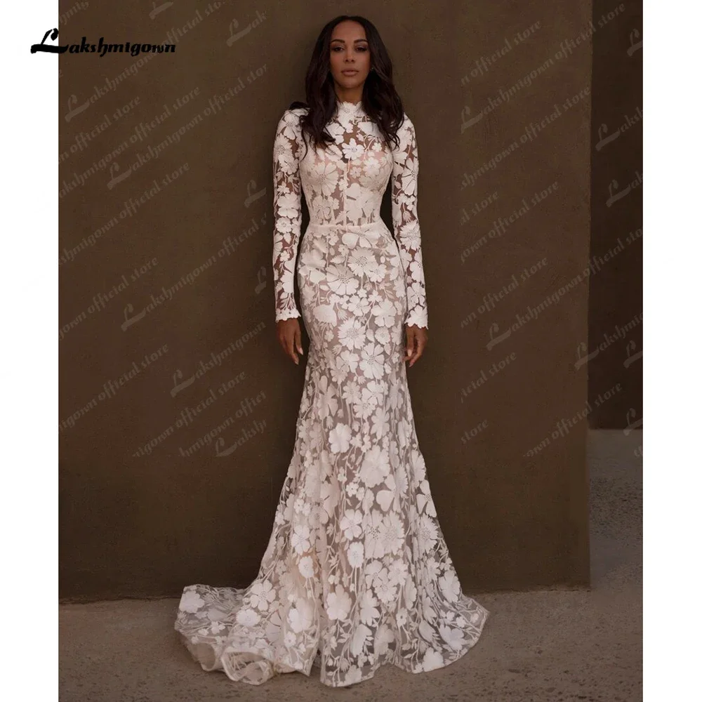 Lakshmigown Full Lace Boho Mermaid Wedding Dress 2024 Vestidos Sexy Bridal Beach Wedding Gowns Long Sleeves Vestidos de Nova