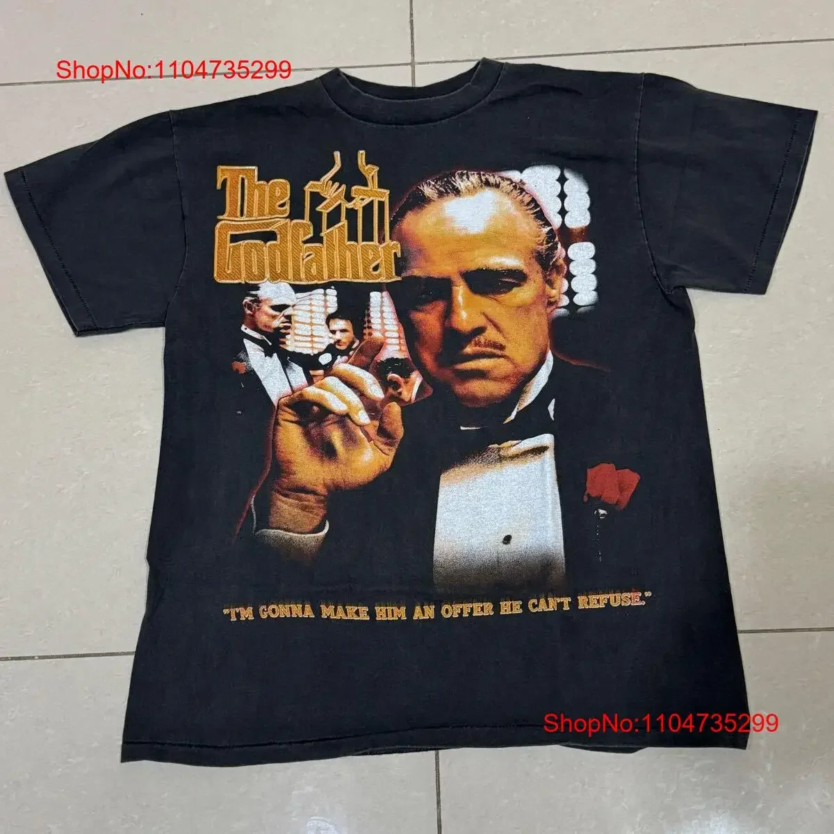 Limited Timel Godfather Masterpiece Movie T Shirt Black Alpacino Mafia Gang vintage Washed Slightly homme designer clothes