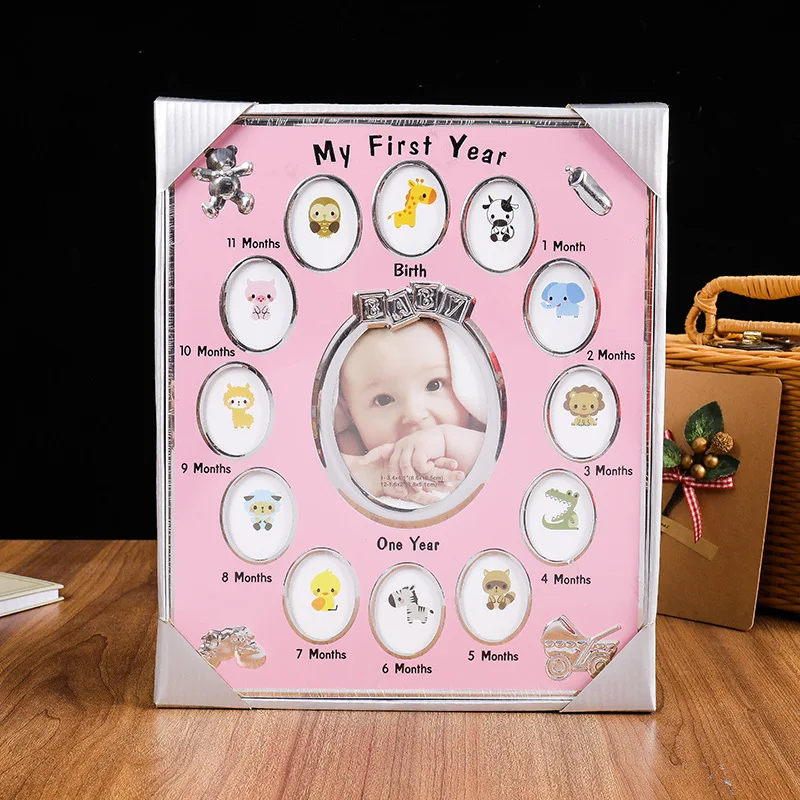 1Pc Baby 12 Months Photo Frame My First Year Baby Picture Frame Growth Record Photo Frame Infant Birthday Display Rack (White)