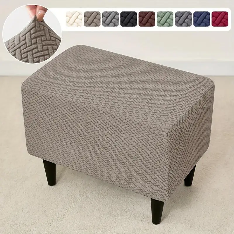 Jacquard Footstool Pouf Cover 1Pc Elastic All-inclusive Ottoman Slipcover Anti-scratch for Living Room Furniture Protection