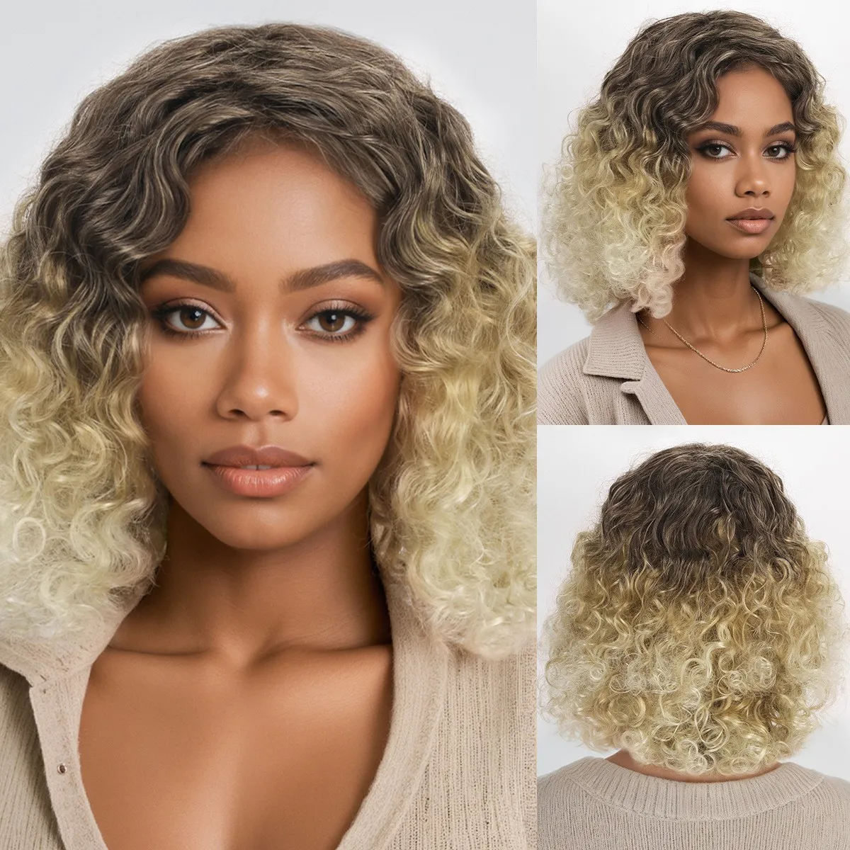 

New Synthetic Short Curly Wig Ombre Blonde High Temperature Fiber, Fashion Voluminous Perm Style, Women's Daily Party Cosplay