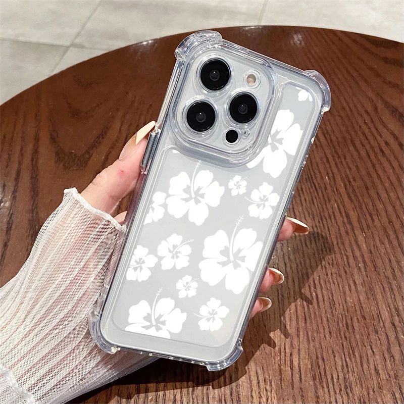 Coque de téléphone transparente à fleurs blanches pour iPhone, coque antichoc, anti-chute, iPhone 16 14 13 11 12 15 Pro Max SE 7 8 15 Plus Poly X XS Max