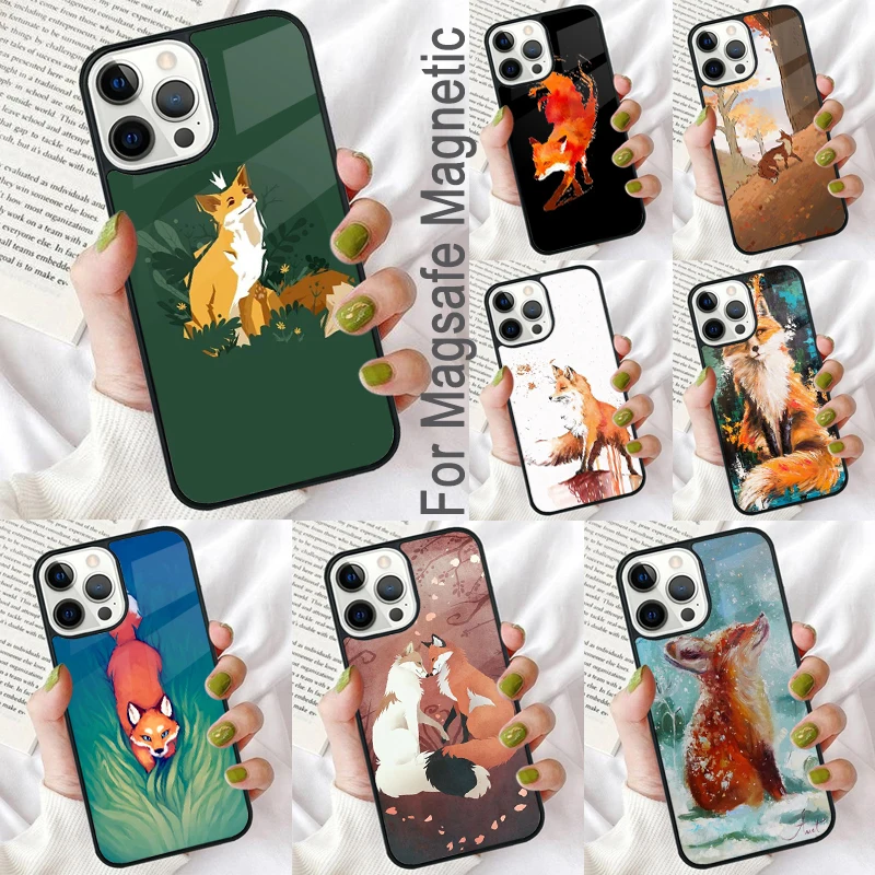 

Fox Art Magnetic Soft Phone Case for iPhone 16 Promax 15 Pro 13 14 Plus 11 12 Mini MagSafe Coque