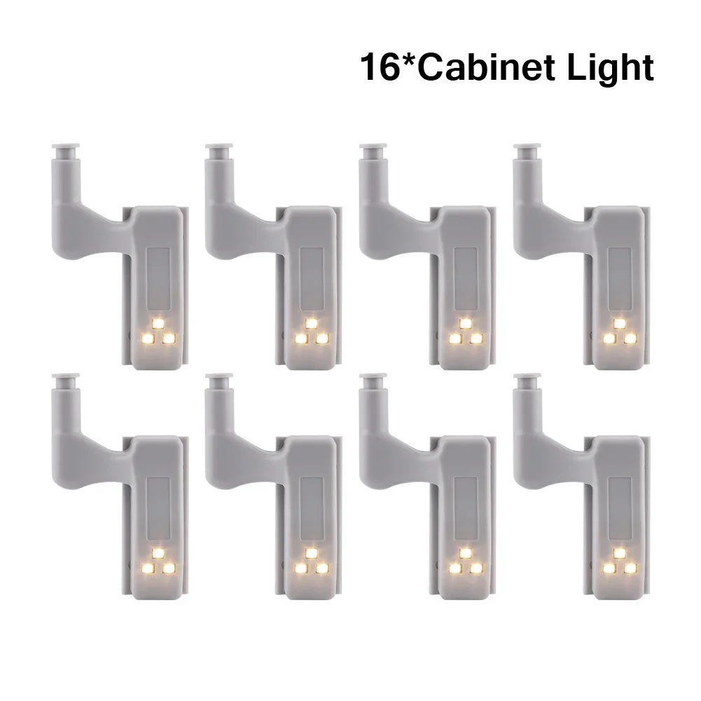 Universal Inner Hinge LED Cabinet Lights 16Pcs - Auto Touch Switch ON/OFF Kitchen Wardrobe Cupboard Door Guide Bulb