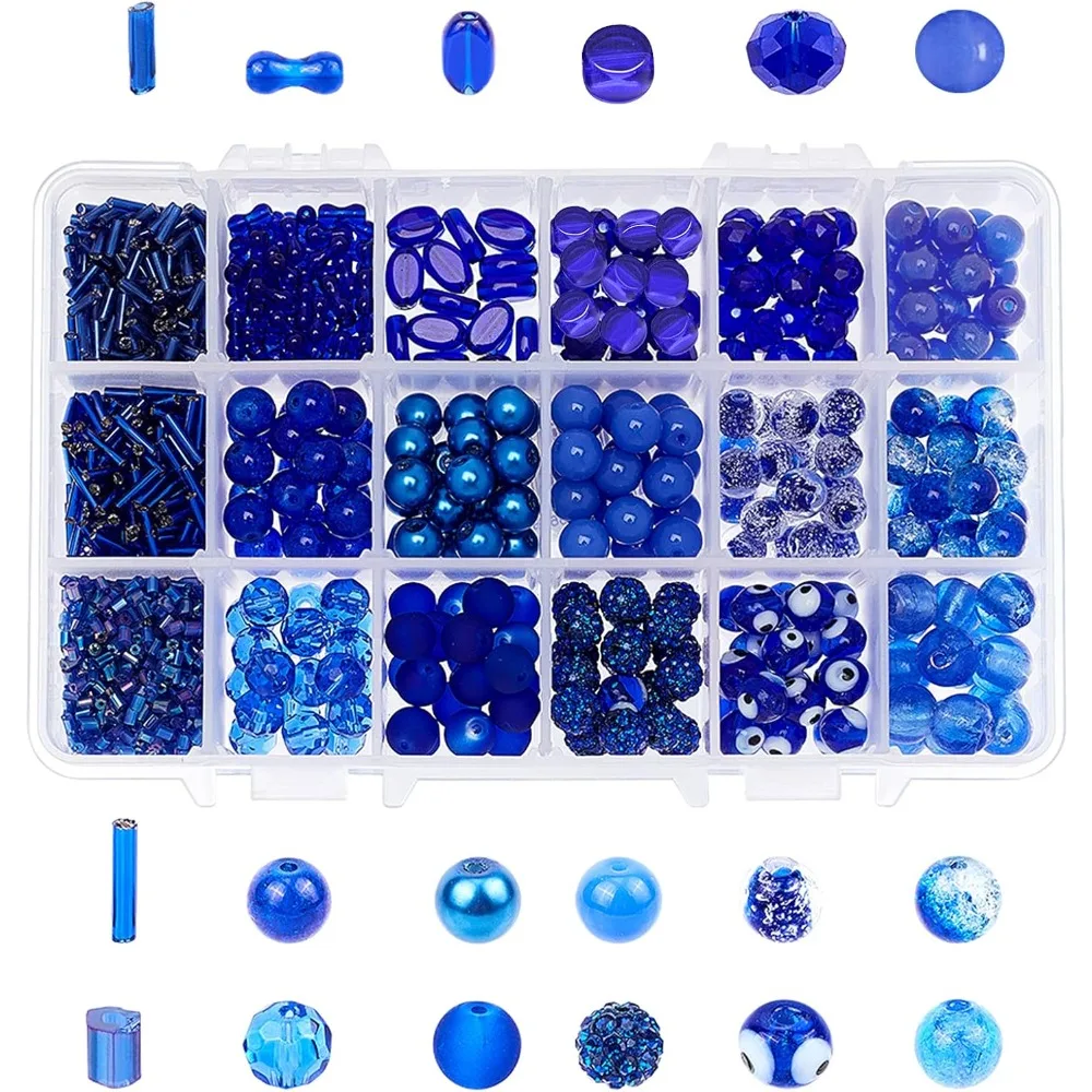 345 قطعة Rondelle خرز زجاجي أزرق ملكي مع أنبوب 60 جرام خرز زجاجي أزرق 6 مللي متر 8 مللي متر 9 مللي متر 10 مللي متر لصنع المجوهرات مع صندوق حاوية
