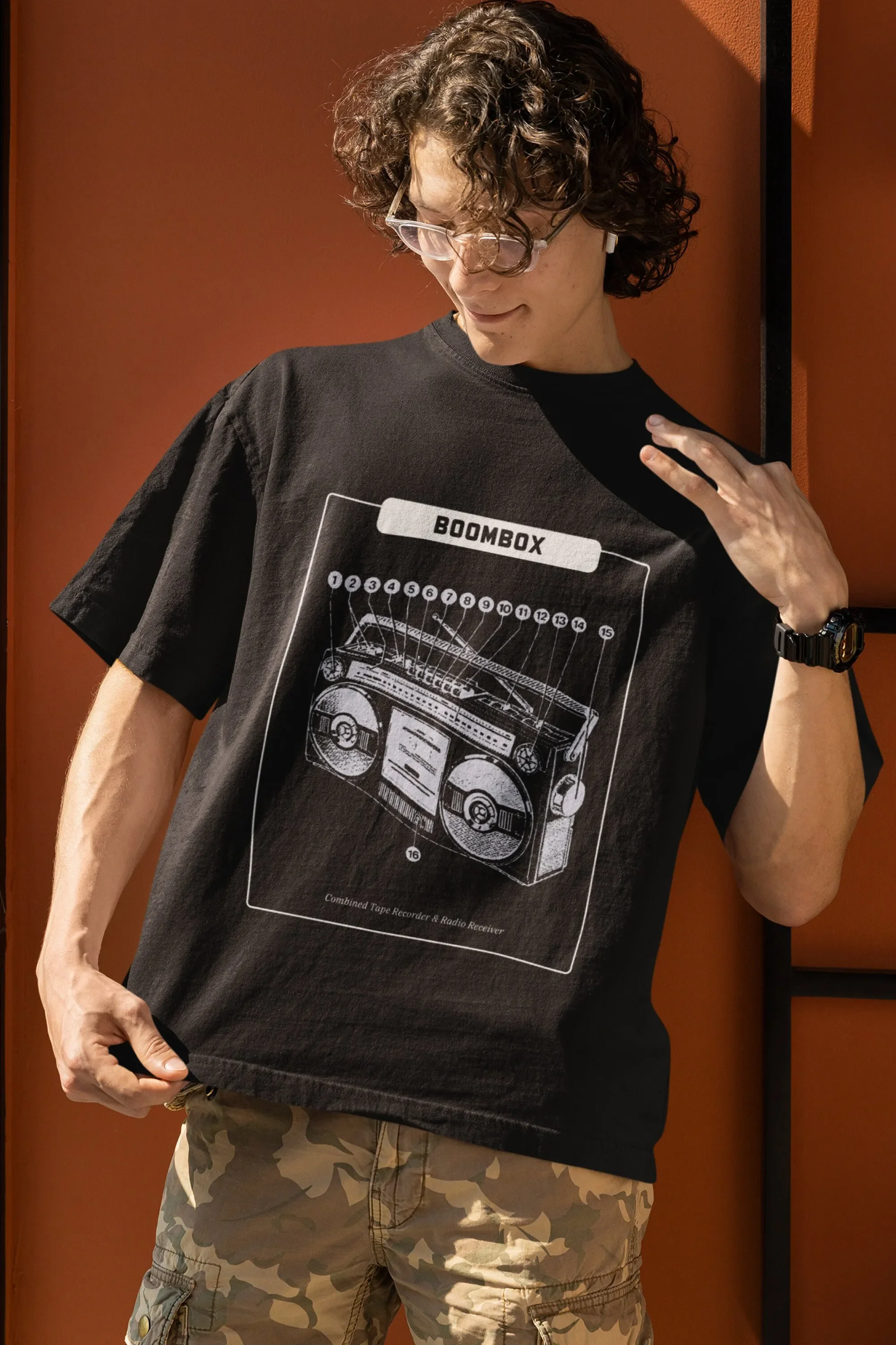 Boom box black T Shirt Heavy Cotton Retro old school hip hop Music lovers Cassette tape Vintage tee gift