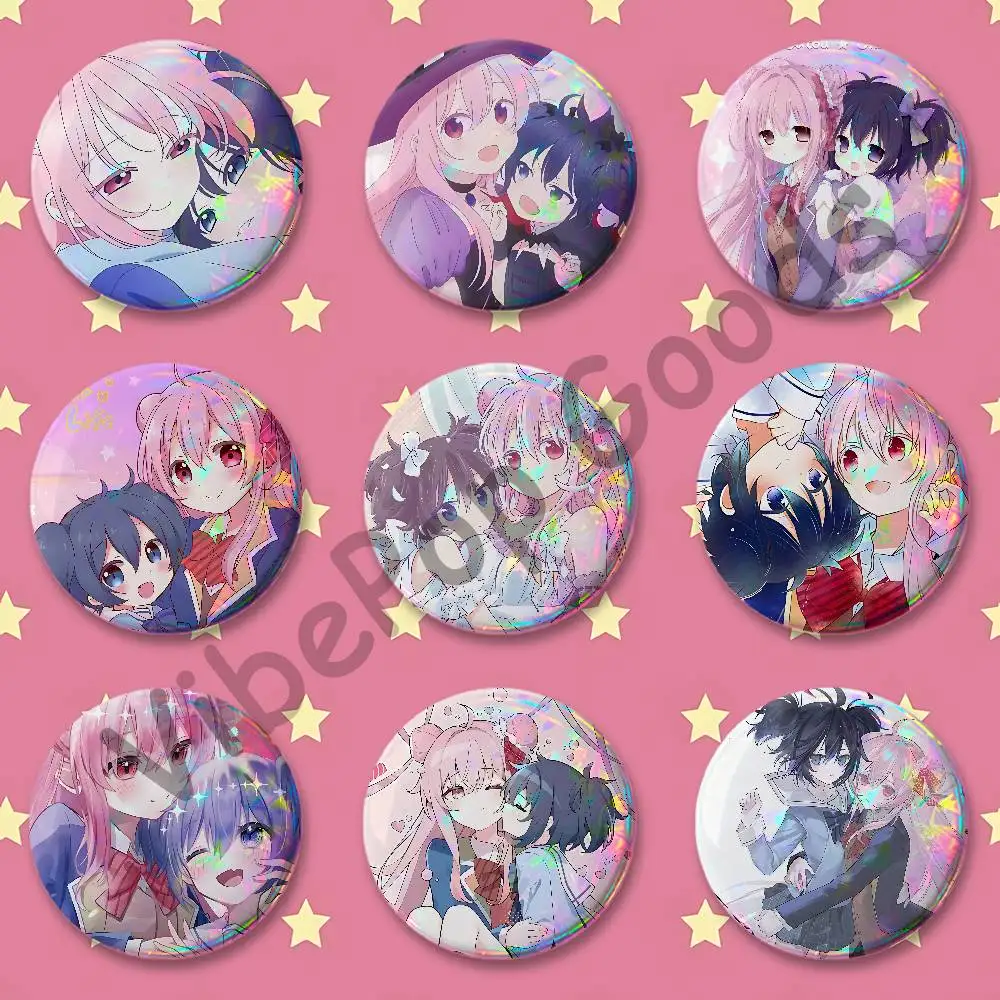 Badges 25 32 44 58 75 mm Round Customizable Wholesale Fan goods Self-made fan freebies Satou X Shoko H-Happy S-Sugar L-Life