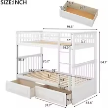 Convertible Wood Twin-Over-Twin Bunk Bed with Storage Drawers and Ladder - Can Be Divided Into Two Daybeds