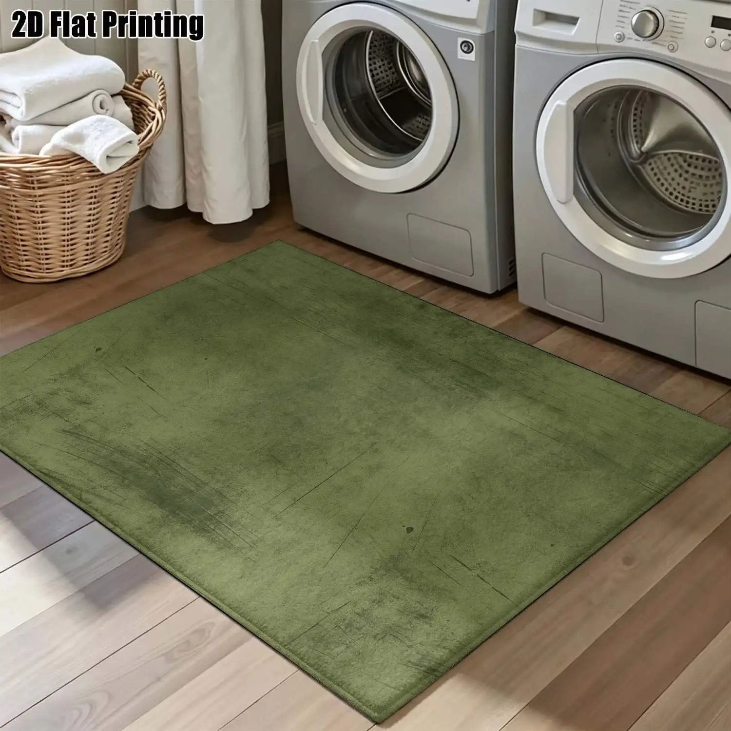 1Pc 2D Printed Carpet: Green Abstract Art, Vintage, Geometric Striped, Nordic, Modern Minimalist Styles, Multi-Size, Machine Washable, Ideal for Living Room, Bedroom, Dining Room, Entryway, Study