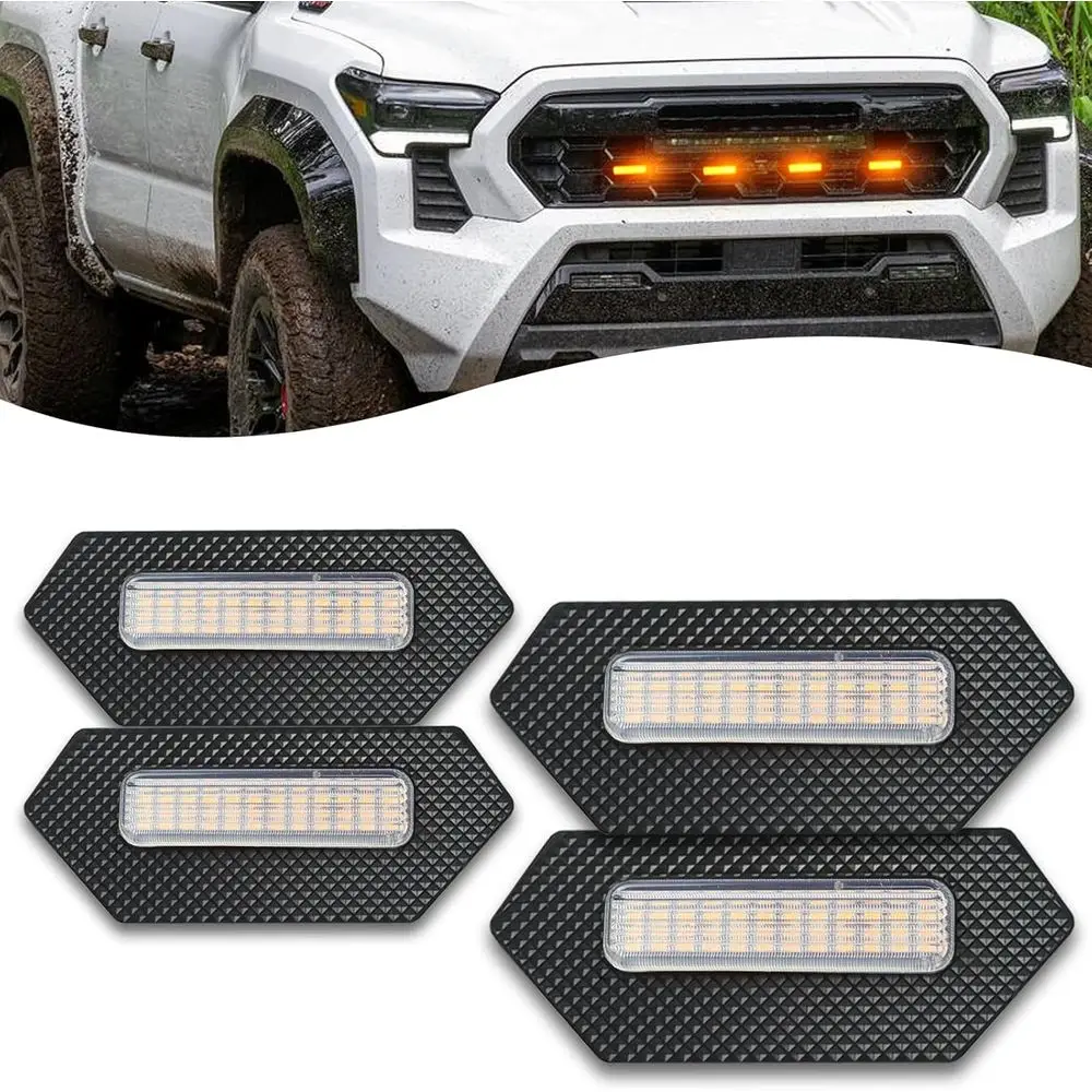 

4pc Smoked Housing Amber LED ront Grille Lights DRL eature Kit or 2024 2025 Trailhunter TRD Pro Cab Pickup Accories (White)