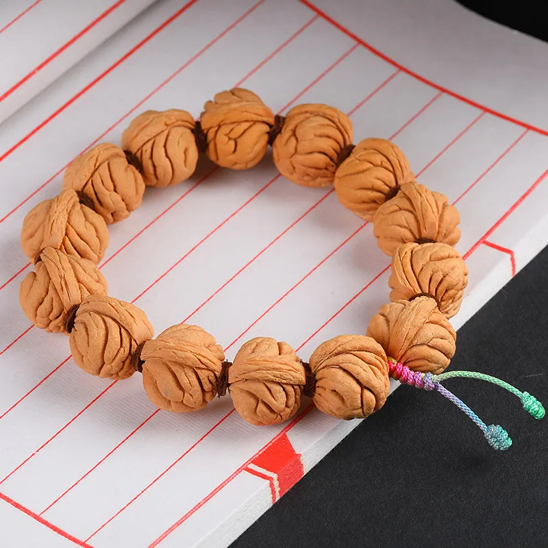 Chinese Style 24mm Dragon Vein Peach Walnut Bracelet Lucky Feng Shui Blessing Wealth Attracting Natural Handmade Beaded Bangle