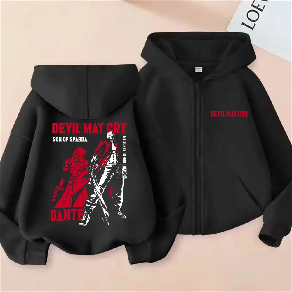 Anime Devil May Cry Son of Sparda Dante Zipper Hoodie Men Women Cartoon Manga Zip Up Jacket Coat Unisex Vintage Casual Hoodies