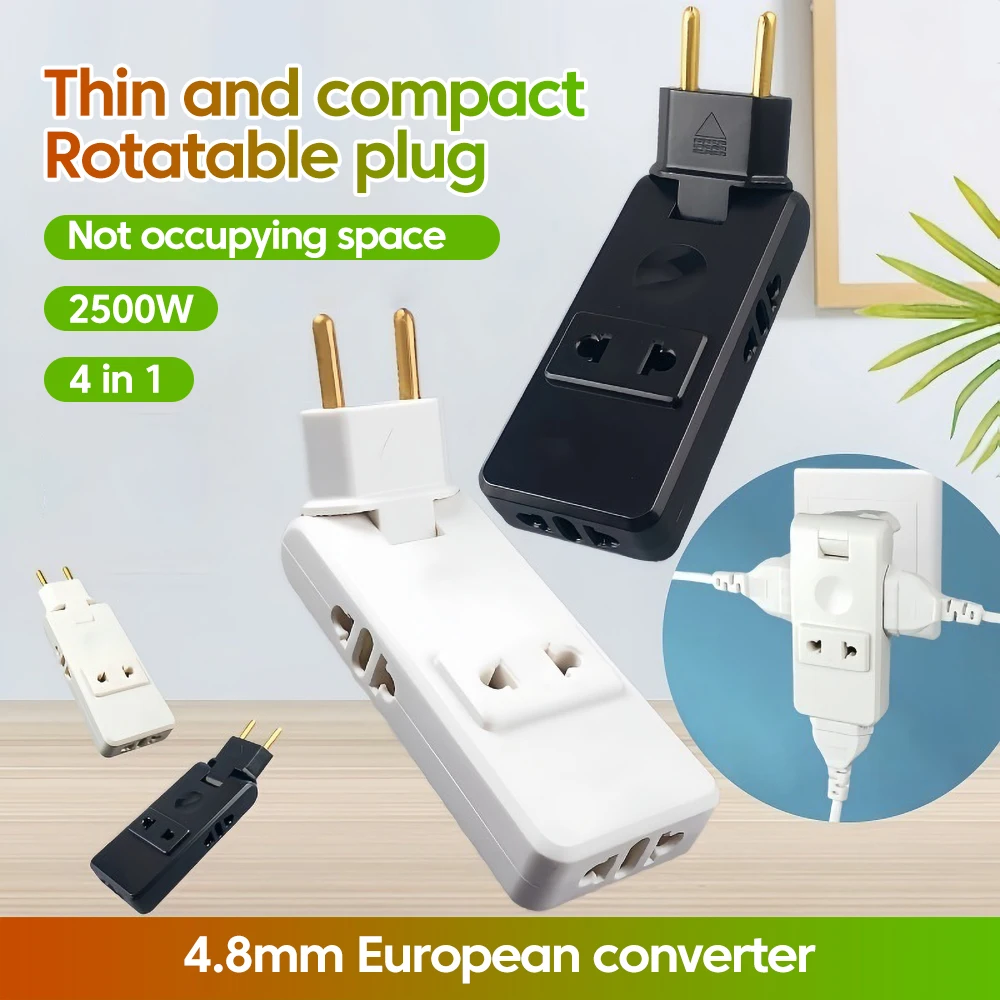 Protable Travel Power Converter Wall Outlet Plug Adaptors 4 in 1 EU 4.8MM Extension Chargers Adapter 180° Rotation Plug Adapter