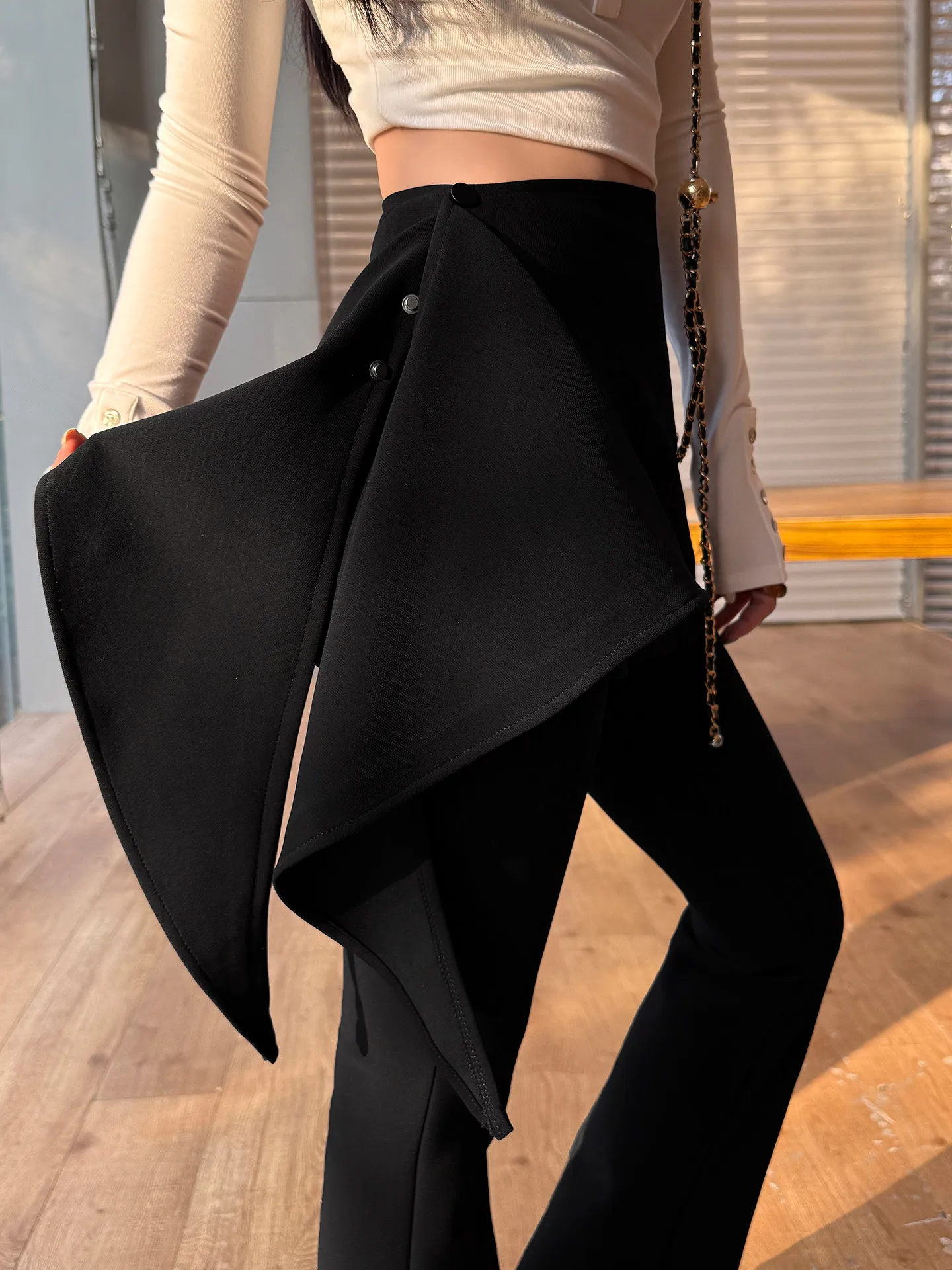 

Bla Asymmetrical Flared Pants Women's Spring Autumn Casual High Waist Trousers Korean Sle Commute Soft Comfortable