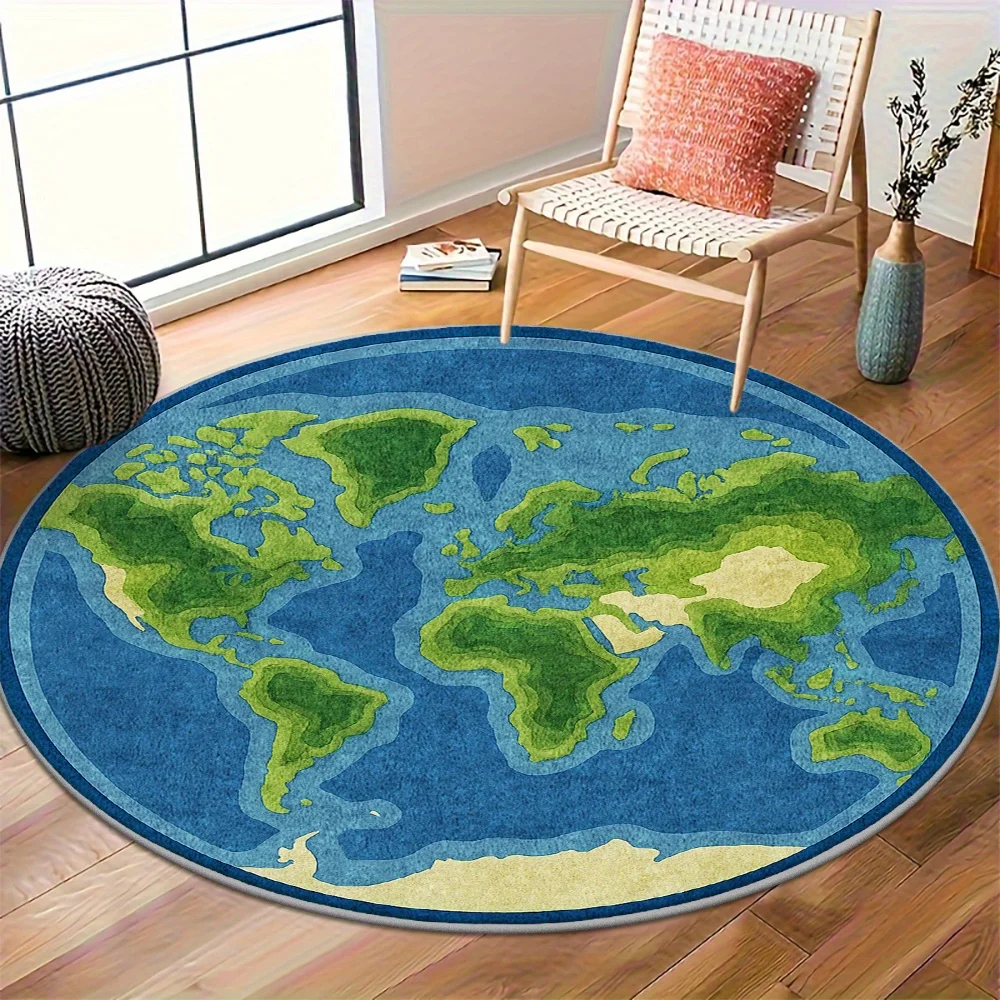Educational World Map Rug for Kids Playmat Plush Round Carpet Nursery Decor Gift polyester Floor Mat Geography Learning Children