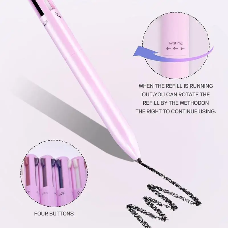 4 In 1 Makeup Pen Waterproof Cosmetic Pencil 4 Color Multi-function Makeup Beauty Pen For Eyeliner Brow Lip Liner Highlighter