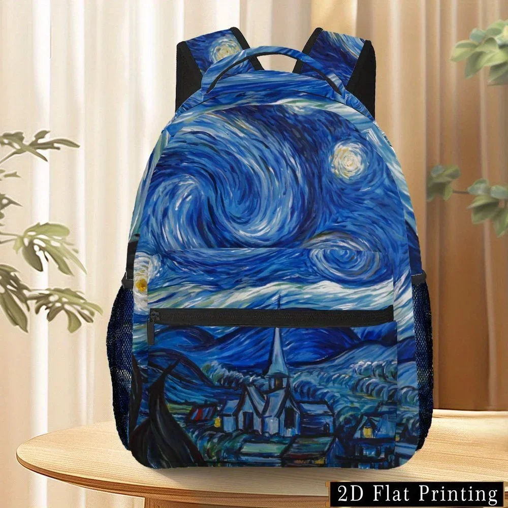 Custom Stylish Blue Starry Night Backpack Large Capacity, Adjustable Straps, Multiple Pockets, Foldable Design, Perfect