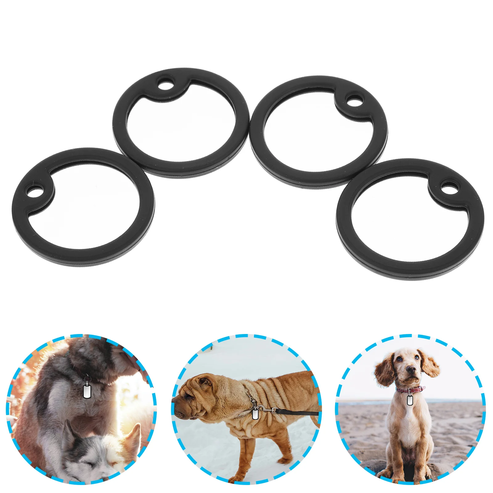 Silencieux en silicone pour étiquette de chien, silencieux, extensible, rond, grade, 4 pièces