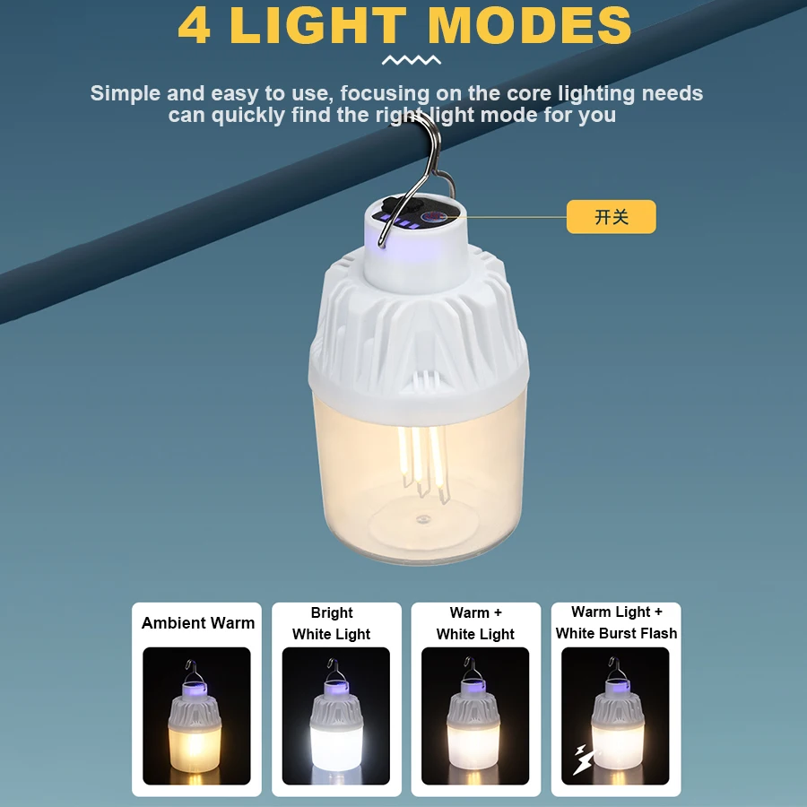 Outdoor USB Rechargeable LED Lamp Bulbs Emergency Light Hook Up Camping Fishing Portable Lantern Night Lights