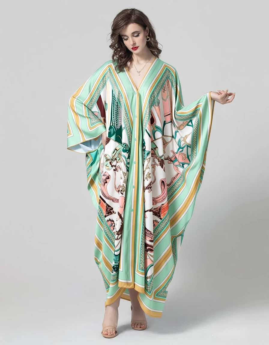 Women's Dresses Sexy V Neck Single Breasted Printed Floral Fashion Casual Long Robes