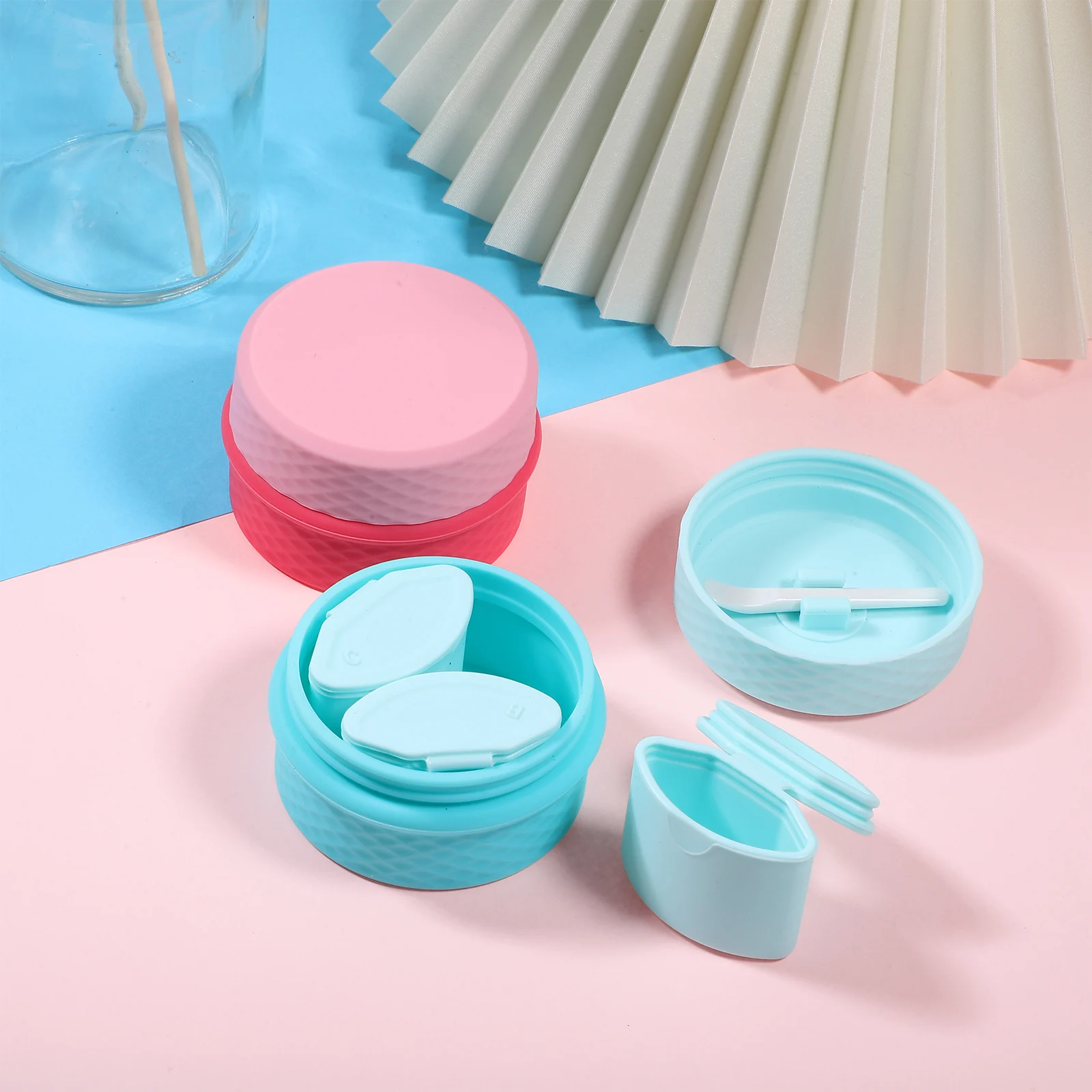 

2 Pcs Leakproof Silicone Containers Travel Size Toiletries Bottles Jars Cream Makeup Storage