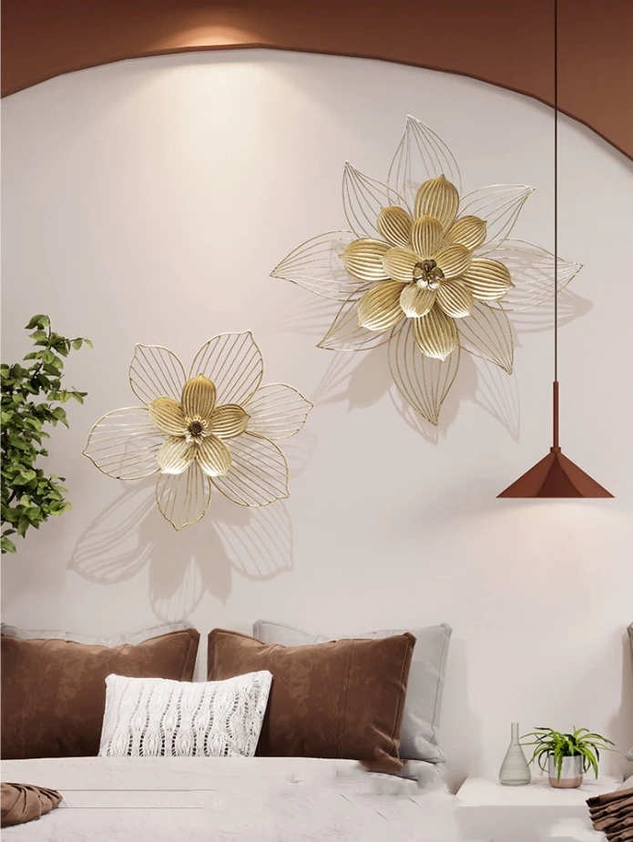 Modern Wrought Iron Jinhua Tea Flower Wall Accessories Art Home Bedroom Background Wall Sticker Cafe Hotel Wall Decoration Items