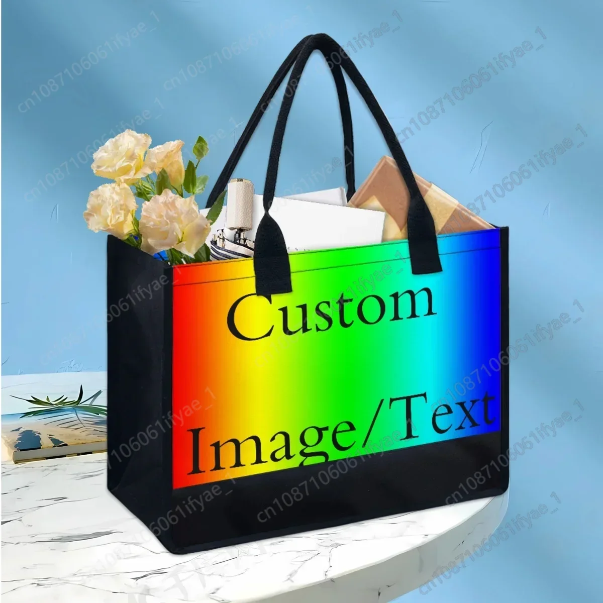 Personalized Custom Text Name Image LOGO Female Tote Bag Top Handle Casual Large Capacity Handbags Mother's Day Teacher Gift