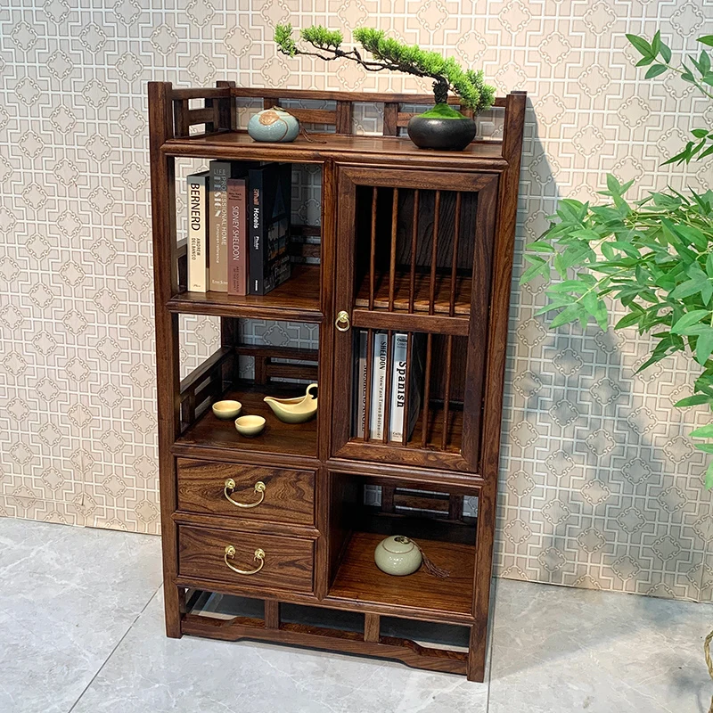 Elm new Chinese-style solid wood rack, home against the wall antique bogu frame, walnut color partition display Duobao Pavilion