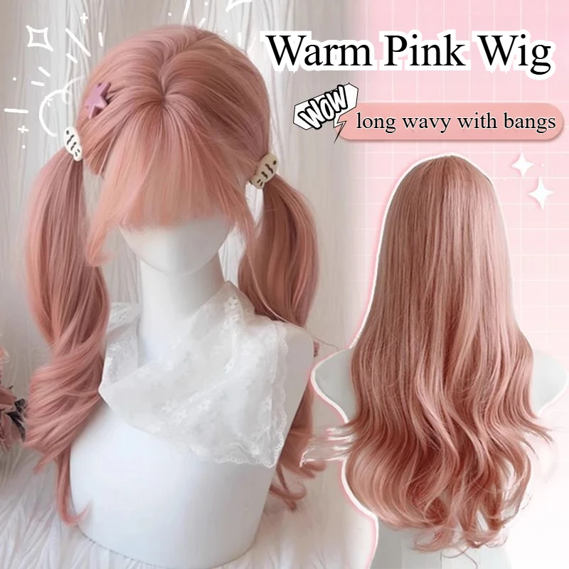 Ashely Long Wavy Wig with Bangs 24inch Body Wave Hair Wig Sweet Natural Heat Resistant Fibers Synthetic Wigs for Daily Use Party