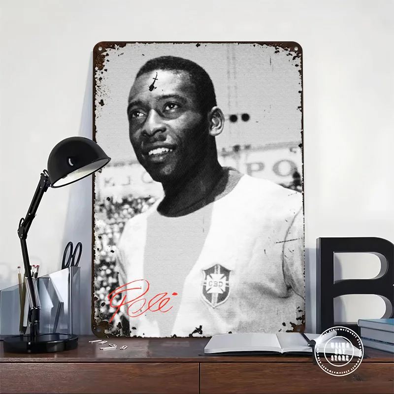 Pelé in Brazil Jersey Printed Poster Customized Wall Art Retro Vintage Metal Tin Signs for Bar Accessories Decor Room Wand Deko